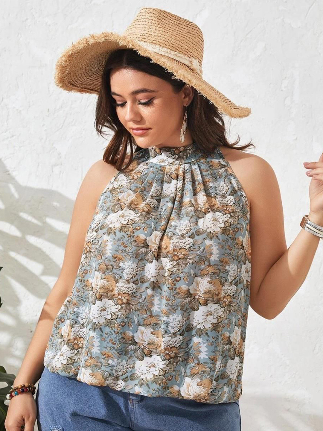 

CURVE BY KOTTY Plus Size Floral Printed Crepe Top, White