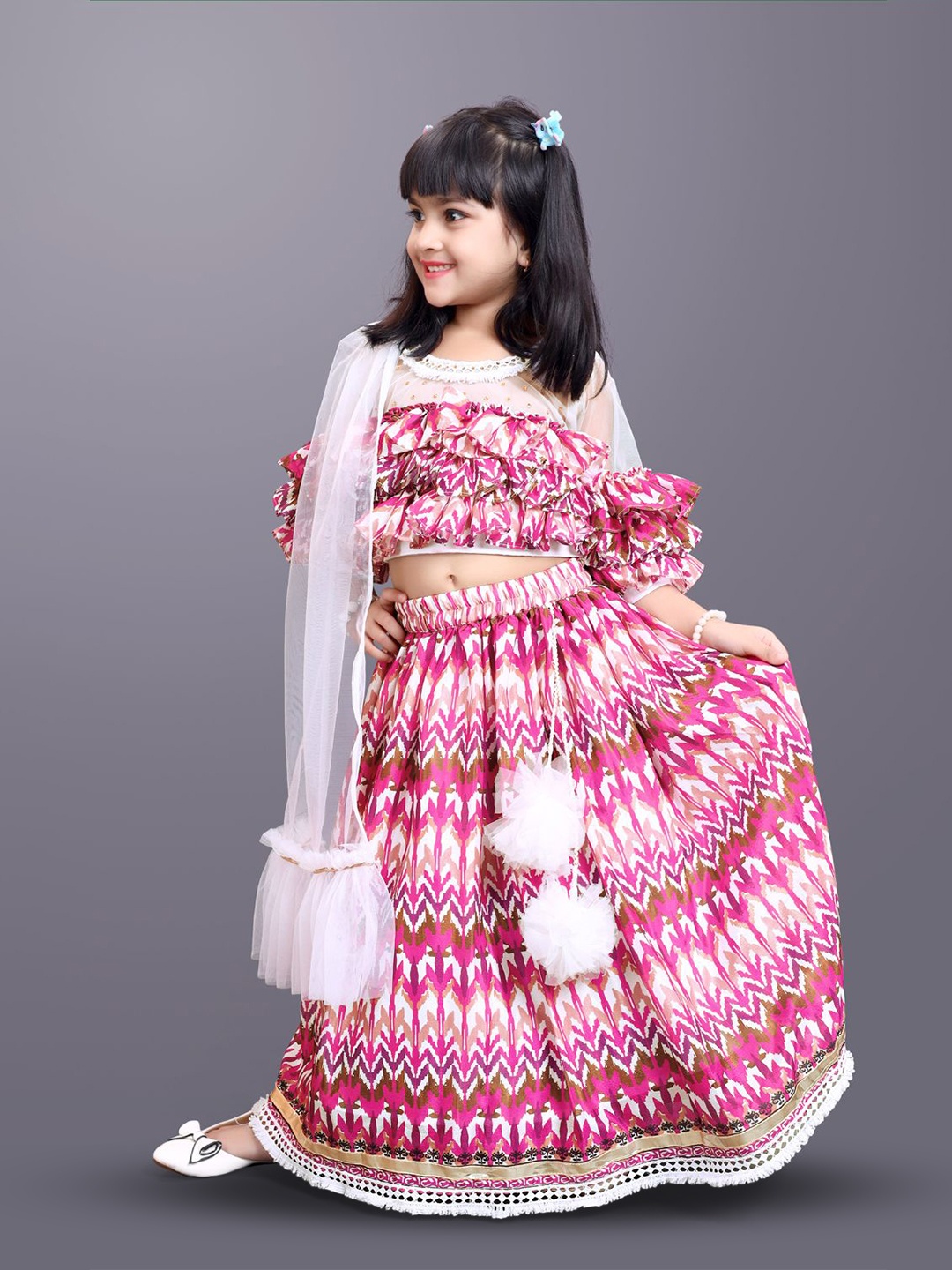 

BAESD Girls Printed Ready to Wear Lehenga & Blouse With Dupatta, Pink