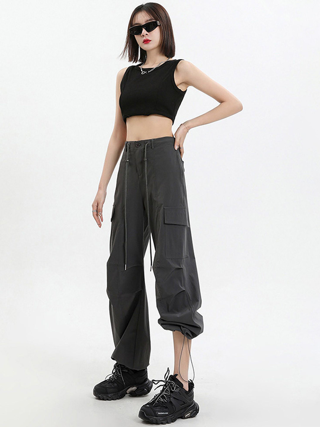 

LULU & SKY Women Straight Fit High-Rise Cargos Trousers, Grey