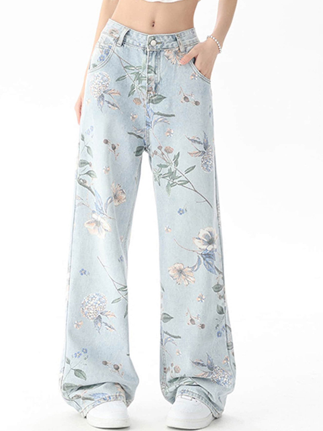 

LULU & SKY Women Straight Fit Floral Printed Jeans, Blue