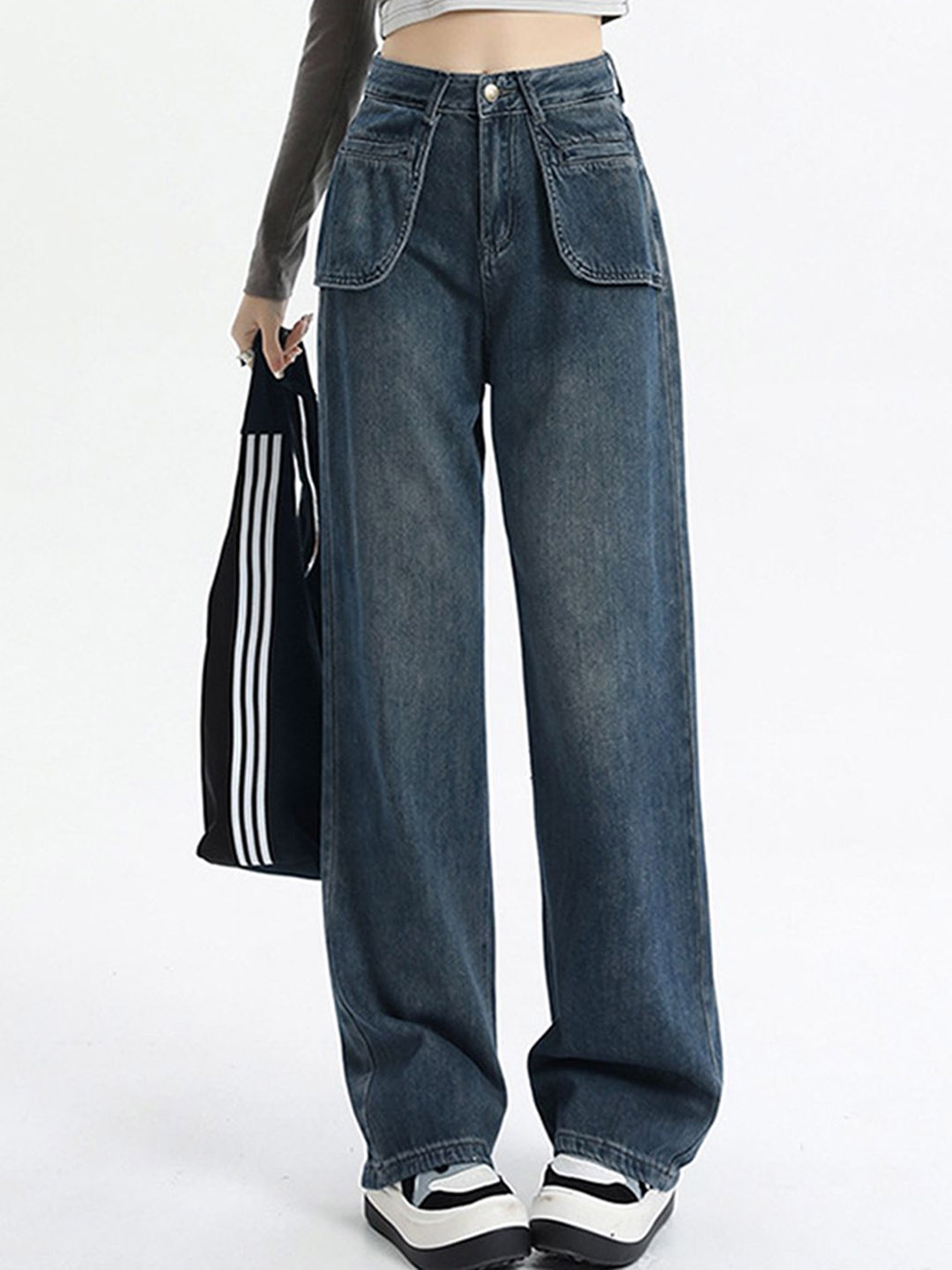 

LULU & SKY Women Straight Fit High-Rise Clean Look Jeans, Grey