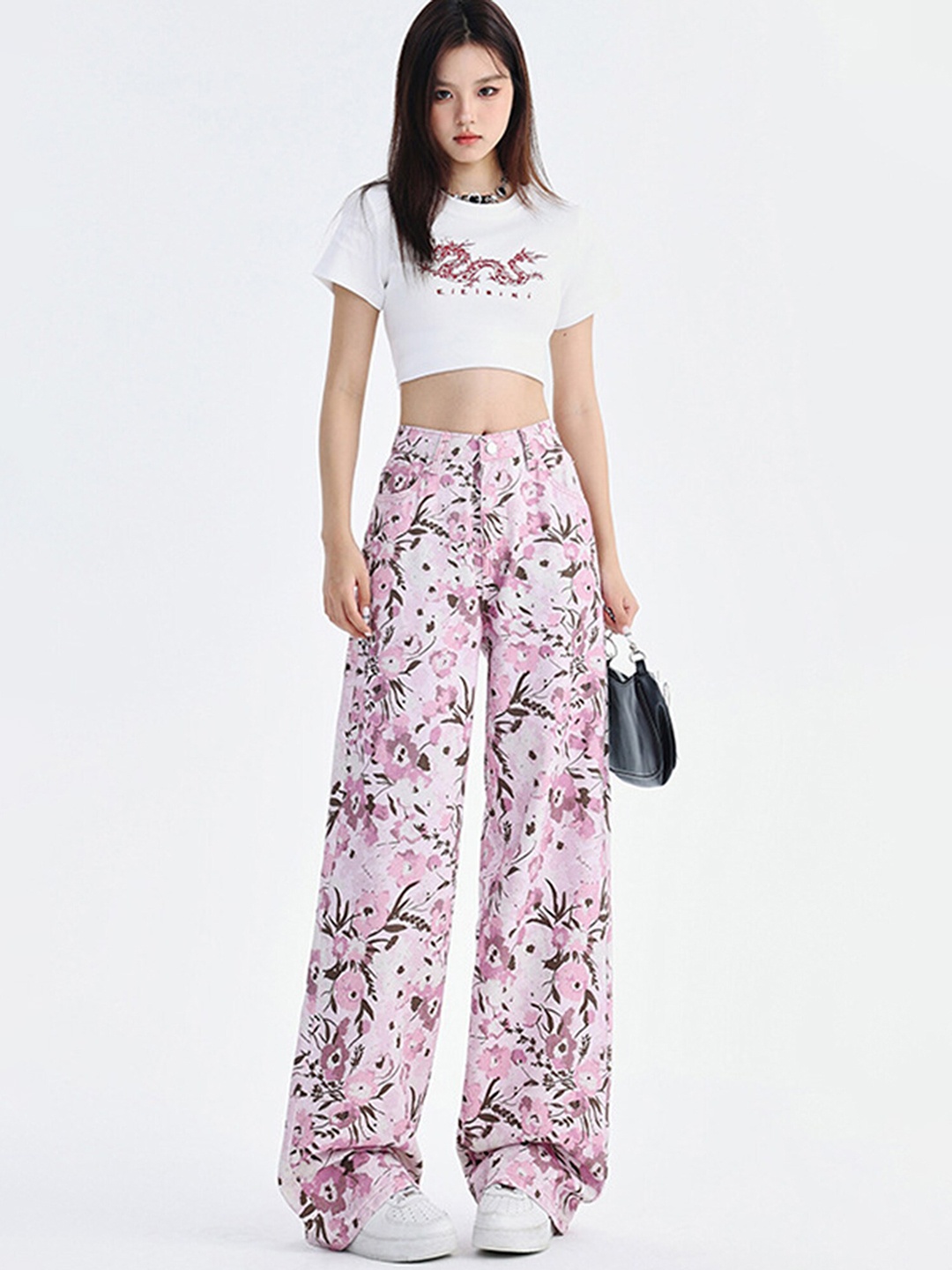 

LULU & SKY Women Straight Fit High Rise Clean Look Printed Jeans, Pink