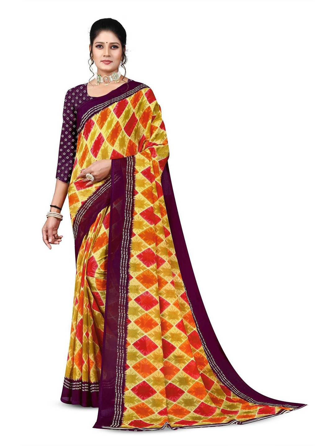 

RUNAYA NX Printed Pure Georgette Saree, Yellow
