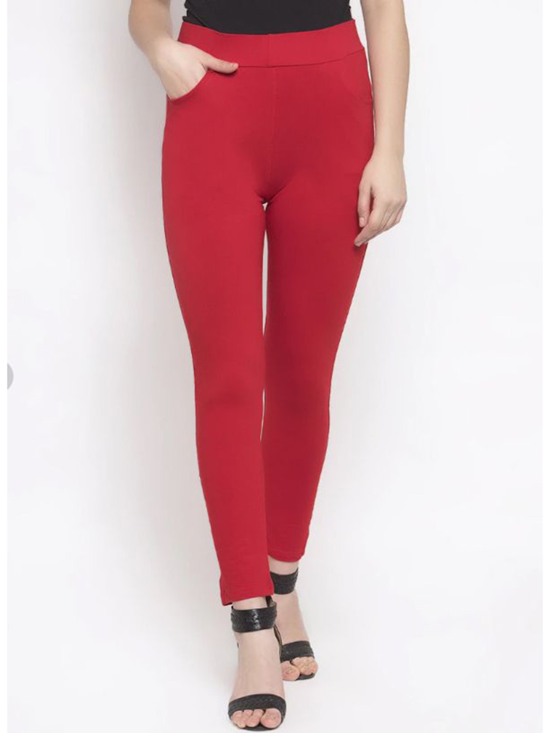 

KEX Ankle-Length Cotton Leggings, Red