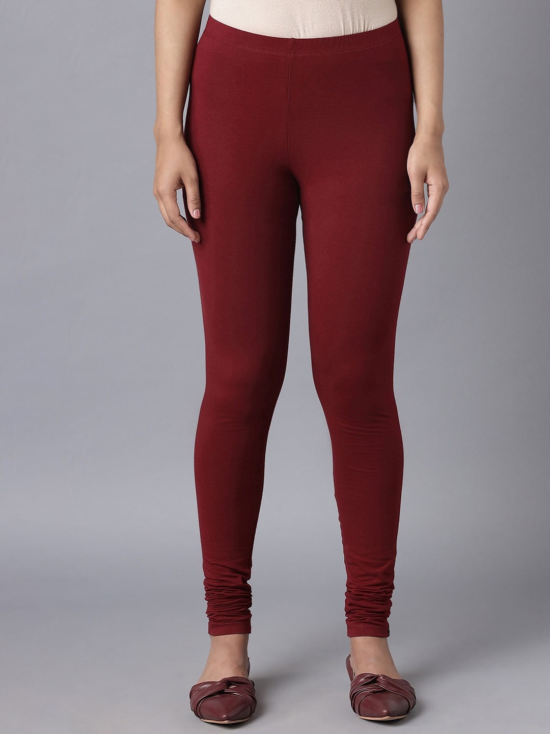 

KEX Women Churidar Length Cotton Leggings, Maroon