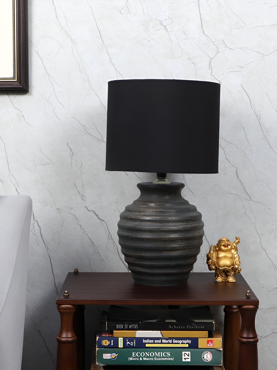 

TU CASA Grey & Black Cylinder Shaped Wooden Table Lamp