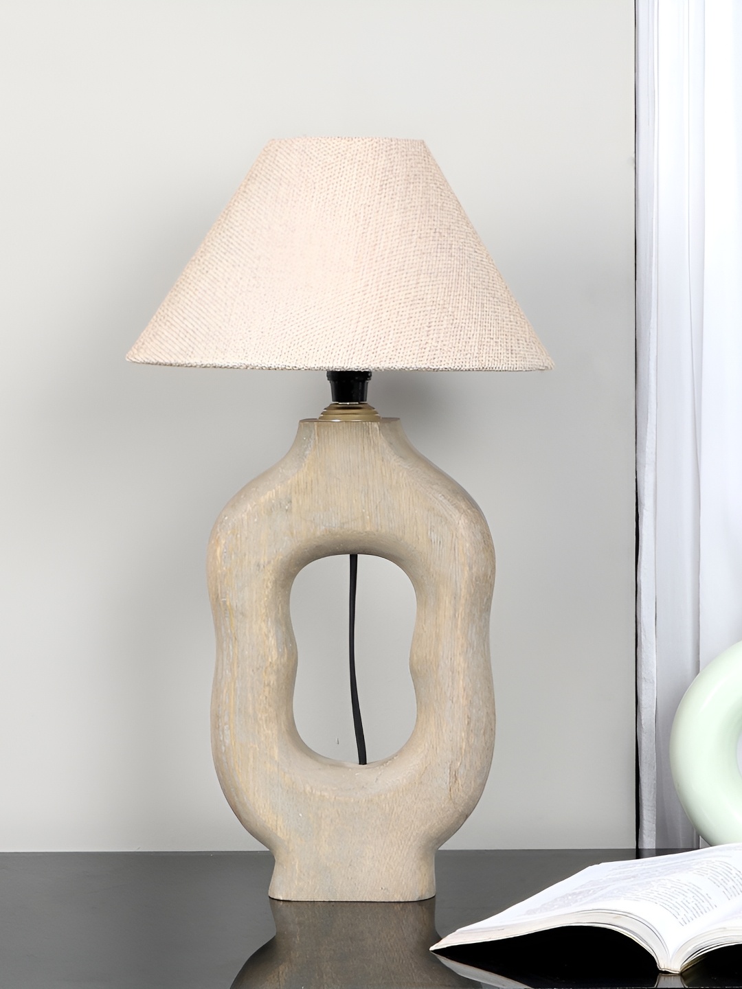 

TU CASA Beige Wooden Frusturical Shaped Table Lamp