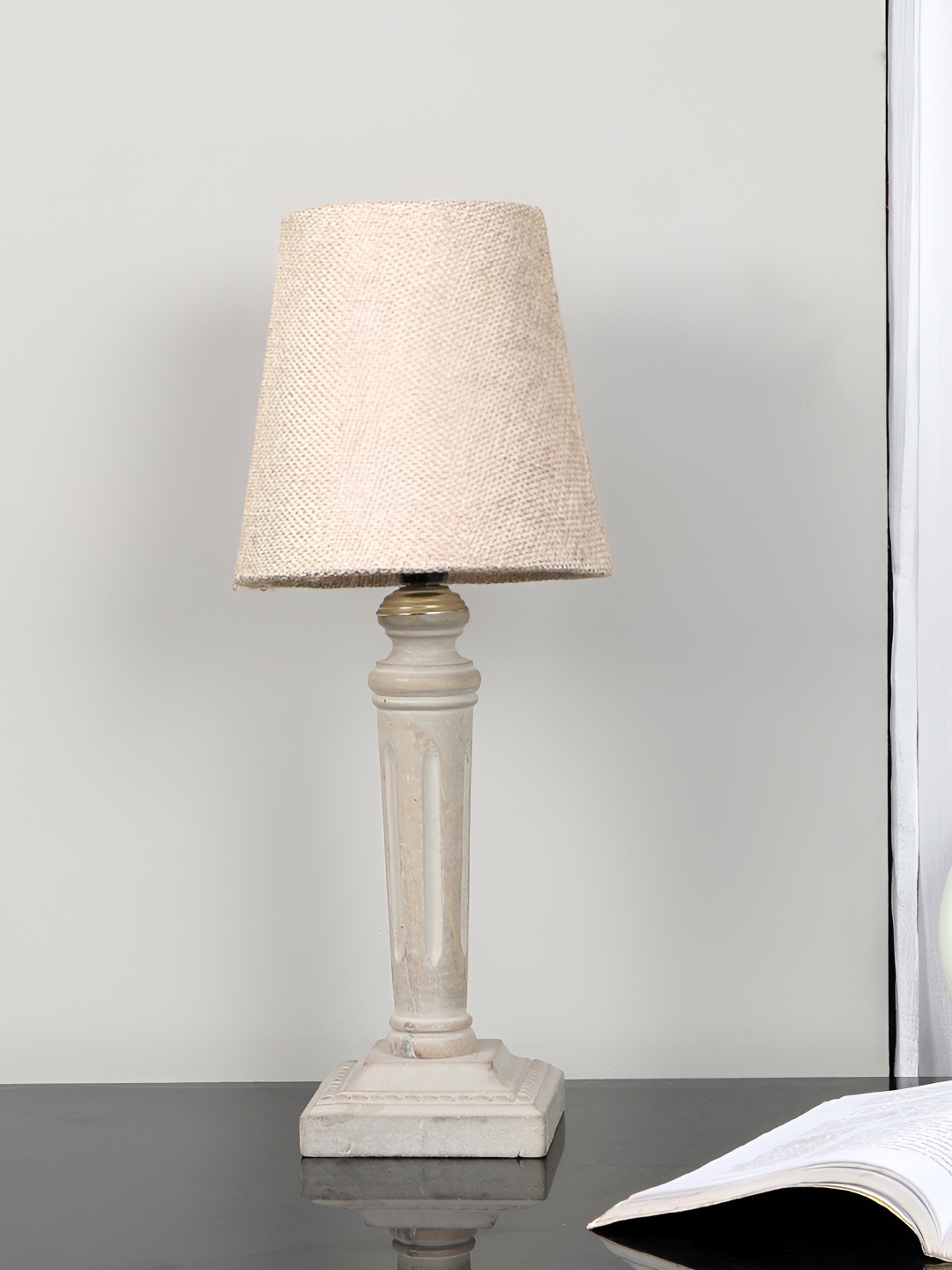 

TU CASA Beige & Grey Wooden Frustum Shaped Table Lamp