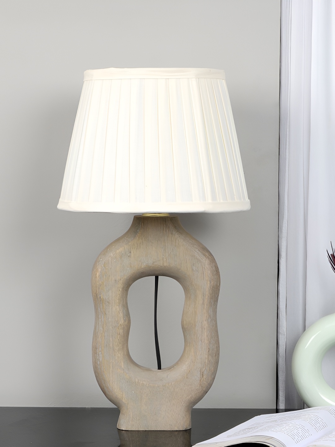 

TU CASA Beige Wood Frusturical Shaped Wooden Table Lamp