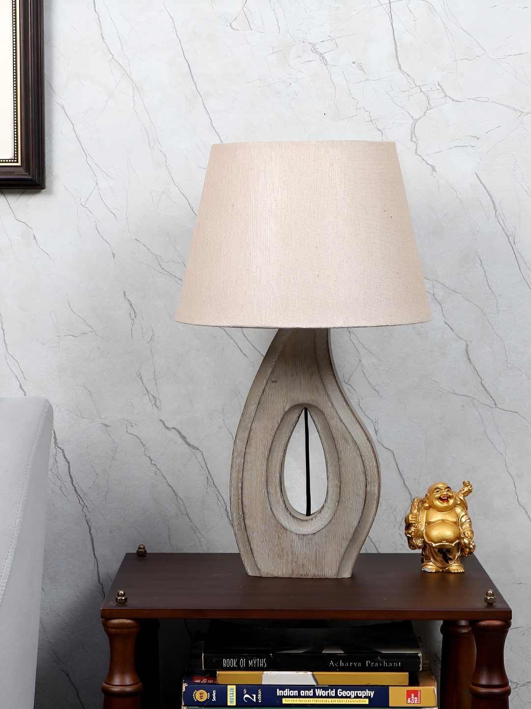 

TU CASA Beige Wooden Frusturical Shaped Table Lamp