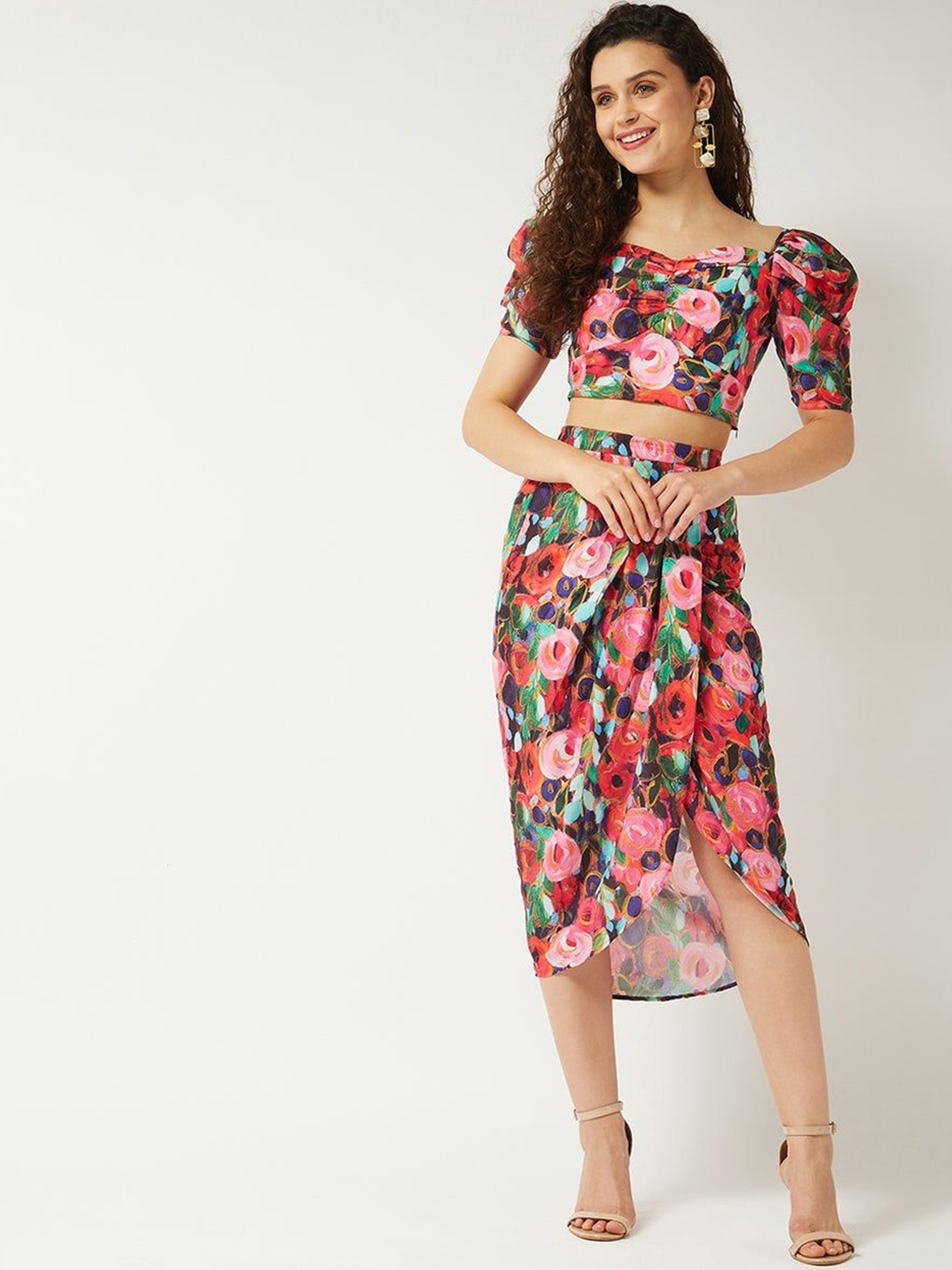 

Zima Leto Printed Short Sleeve Top & Skirt Co-Ords, Green