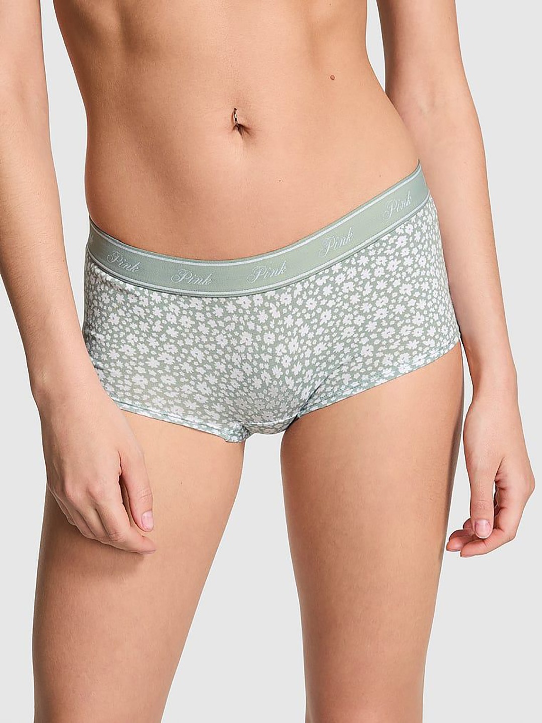 

Victoria's Secret PINK Floral Printed Low-Rise Boy Shorts Briefs, Sea green