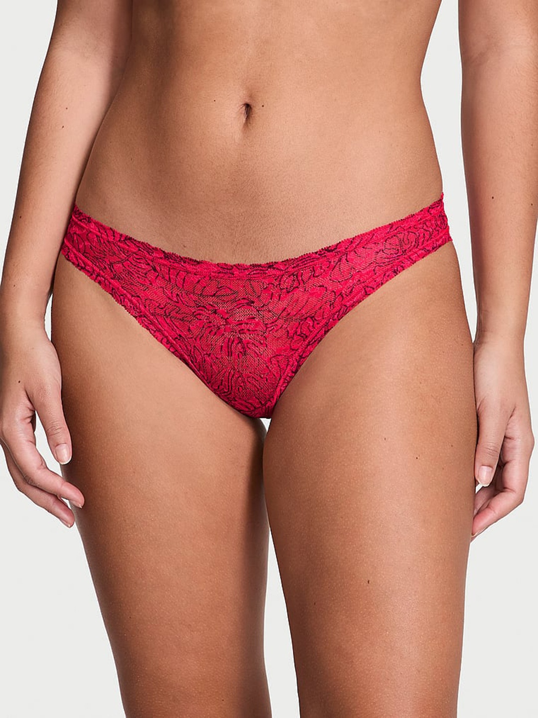 

Victoria's Secret The Lacie Lace Self Design Bikini Briefs, Pink