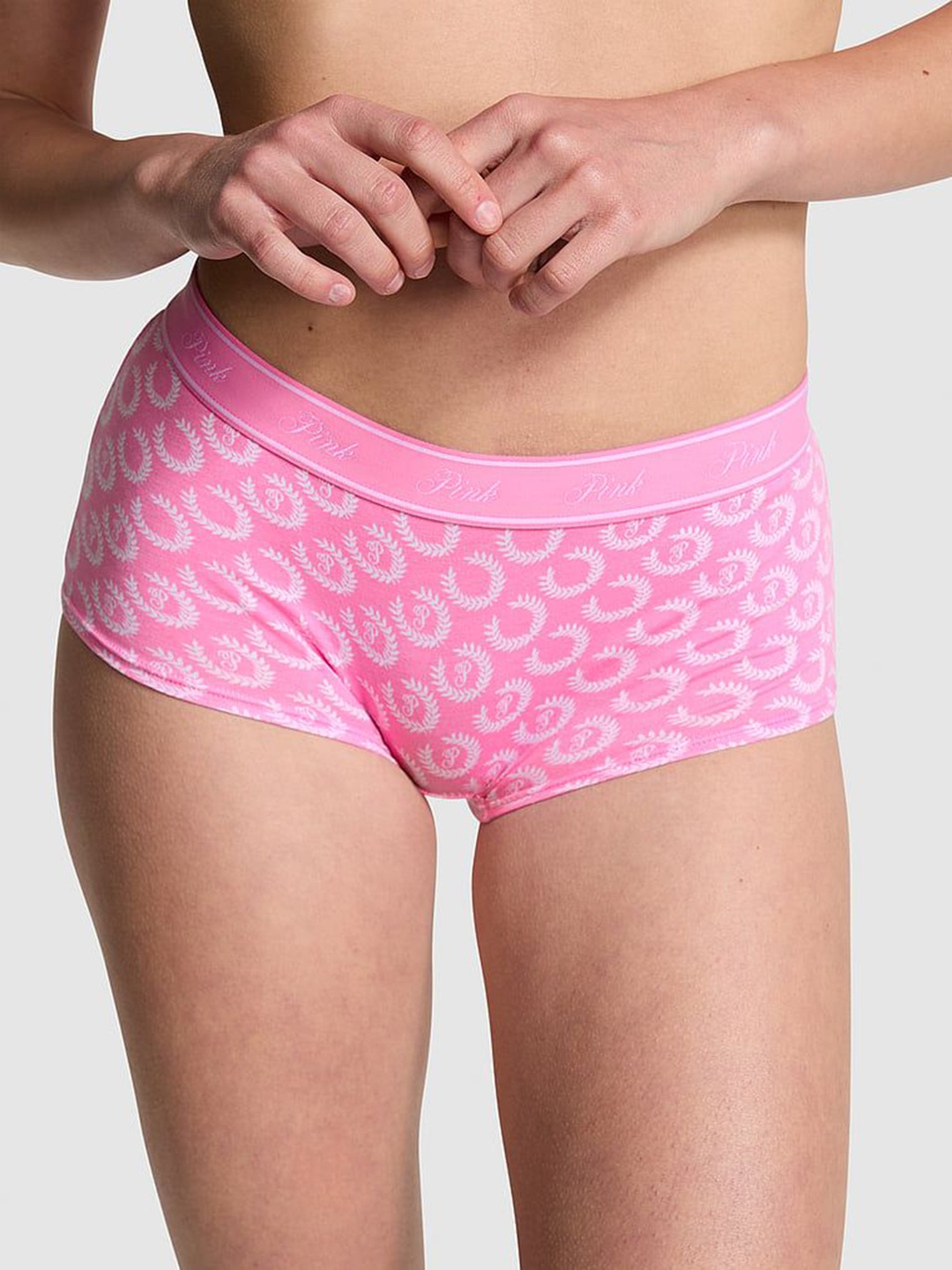

Victoria's Secret Logo Printed Low-Rise Boy Shorts Briefs, Pink