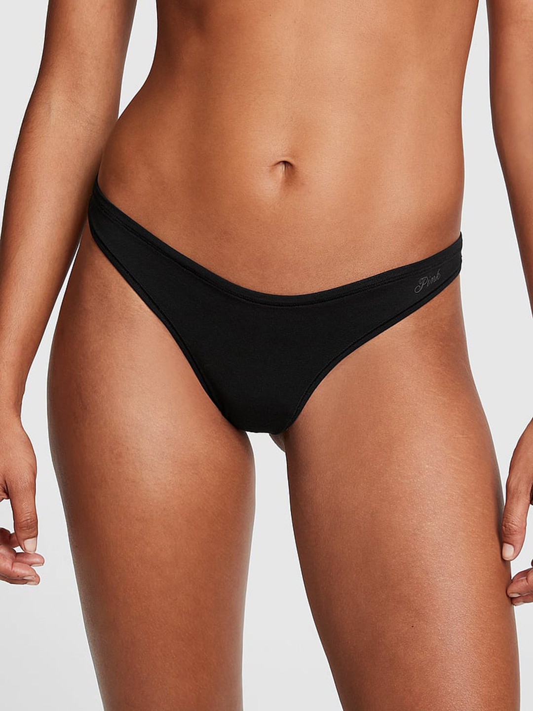 

Victoria's Secret PINK Mid-Rise Thong Briefs 112329412ZUO, Black