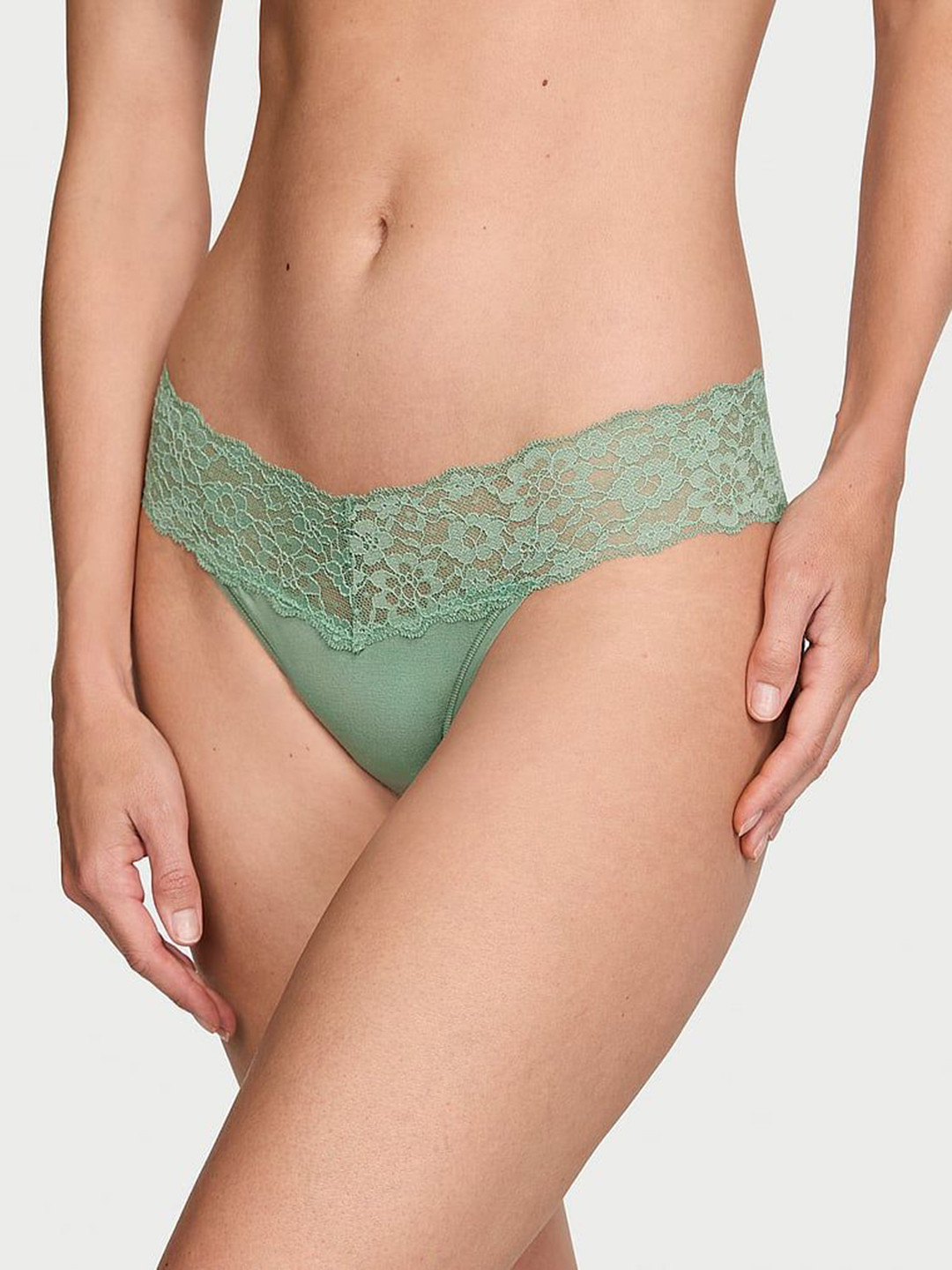 

Victoria's Secret The Lacie Lace Waist Thong Briefs, Green