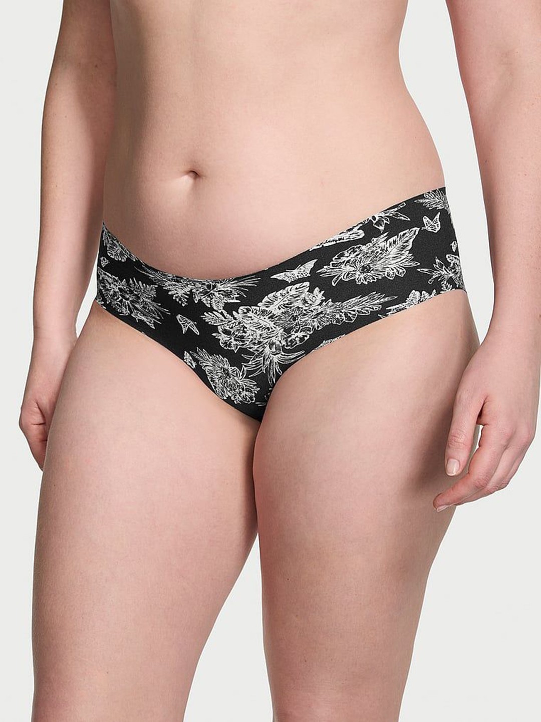 

Victoria's Secret Floral Printed No-Show Hiphugger Hipster Briefs, Black
