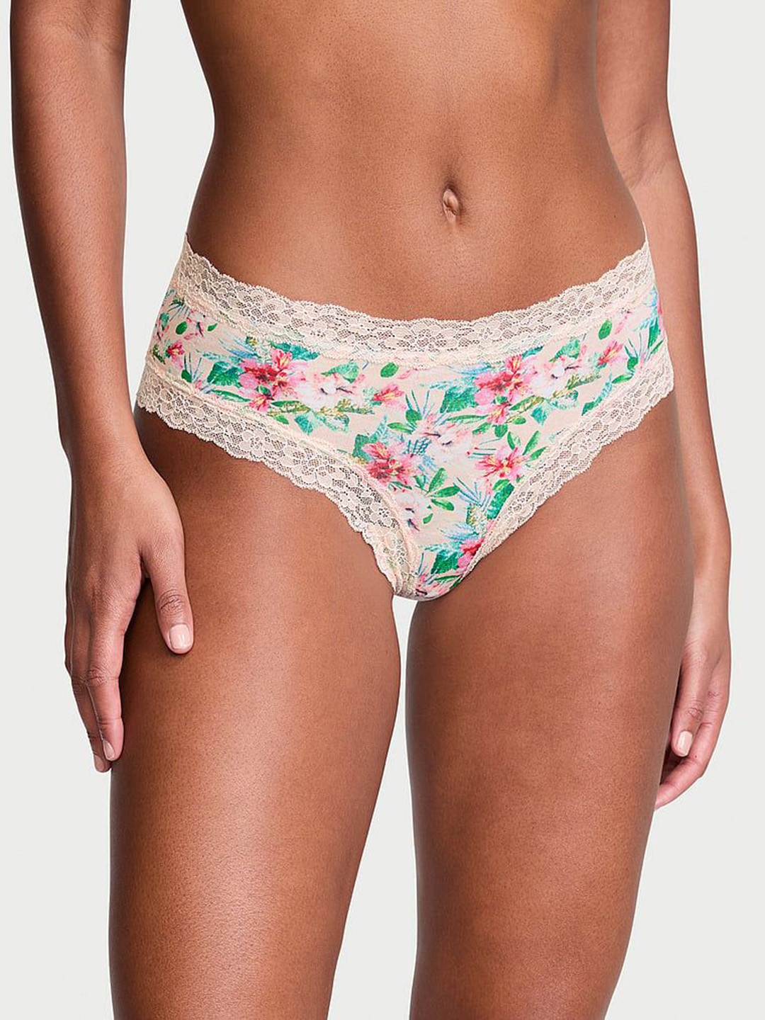

Victoria's Secret The Lacie Lace-Waist Floral Printed Cheeky Basic Briefs, Off white