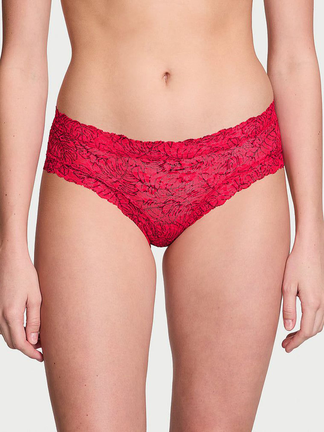 

Victoria's Secret The Lacie Lace Cheeky Floral Self Design Low-Rise Basic Briefs, Pink