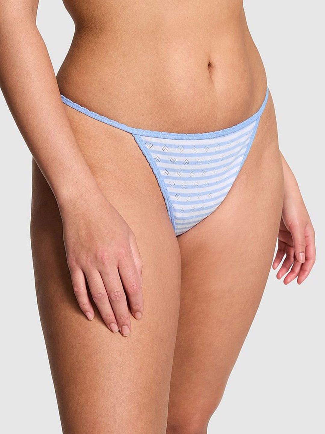 

Victoria's Secret PINK Striped Pure Cotton V-String Thongs Briefs, Blue