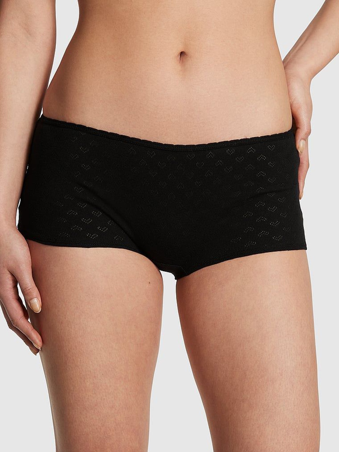 

Victoria's Secret PINK Self Design Low-Rise Pure Cotton Boy Shorts Briefs, Black