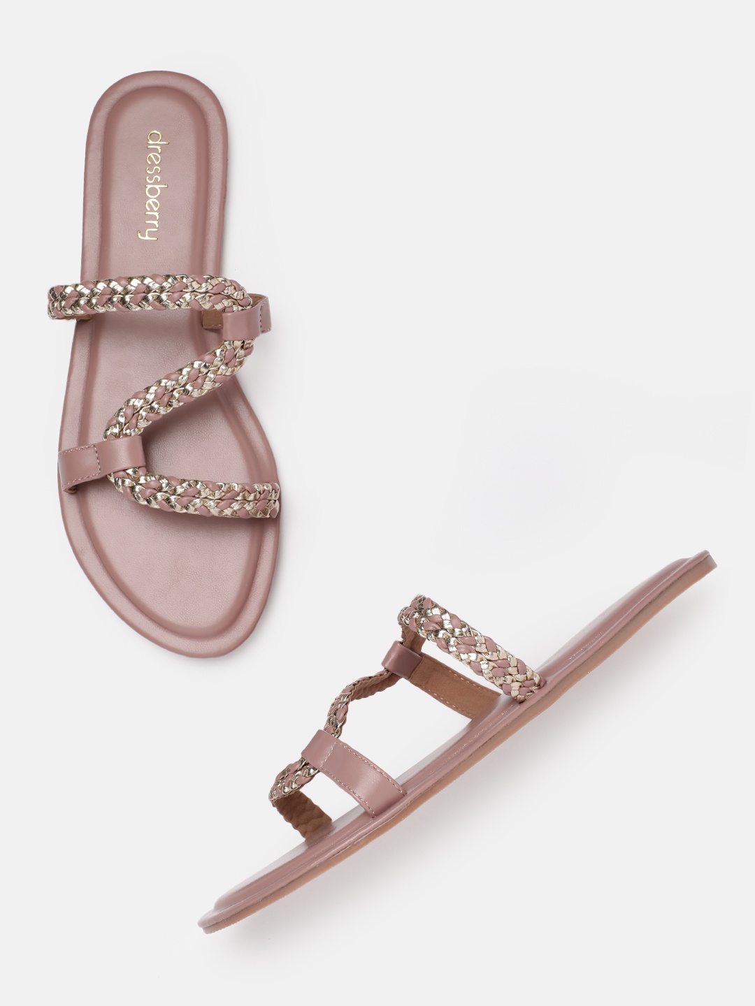 

DressBerry Women Striped Open Toe Flats, Nude