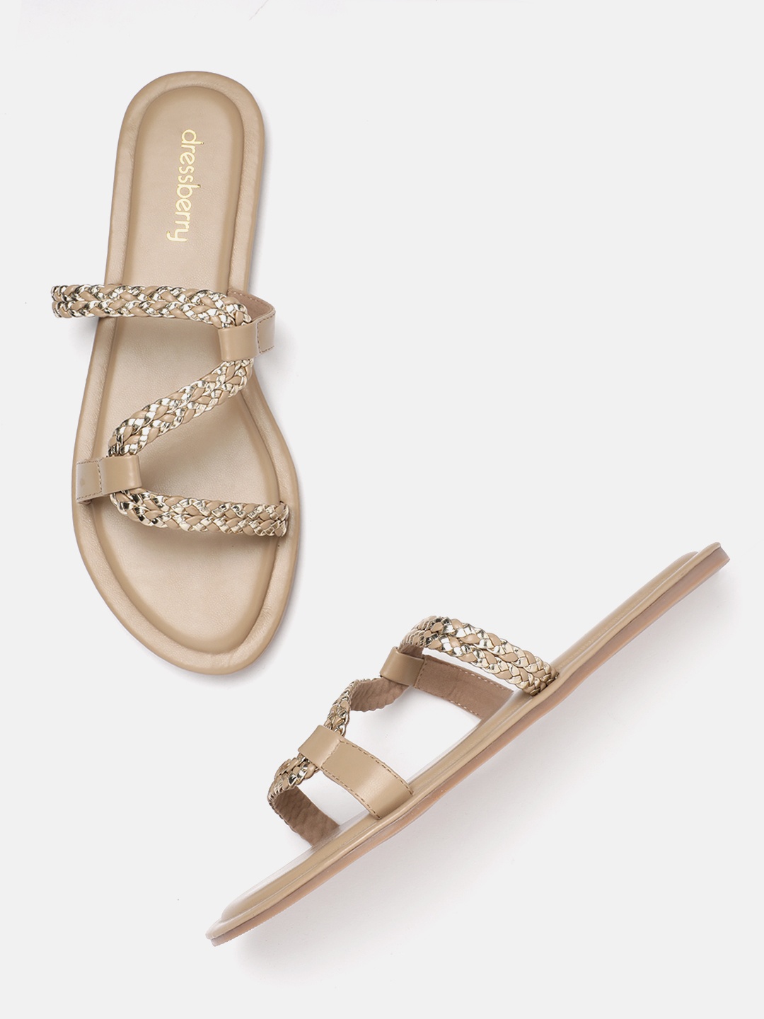 

DressBerry Women Striped Open Toe Flats, Beige