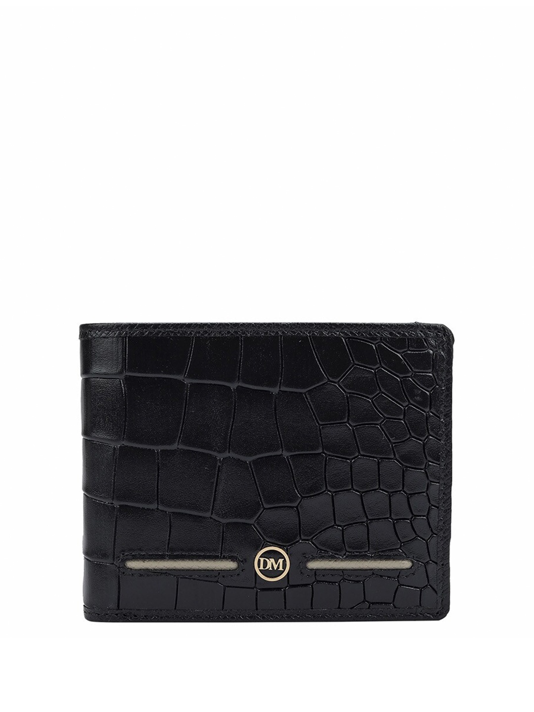 

Da Milano Men Textured Leather Two Fold Wallet, Black