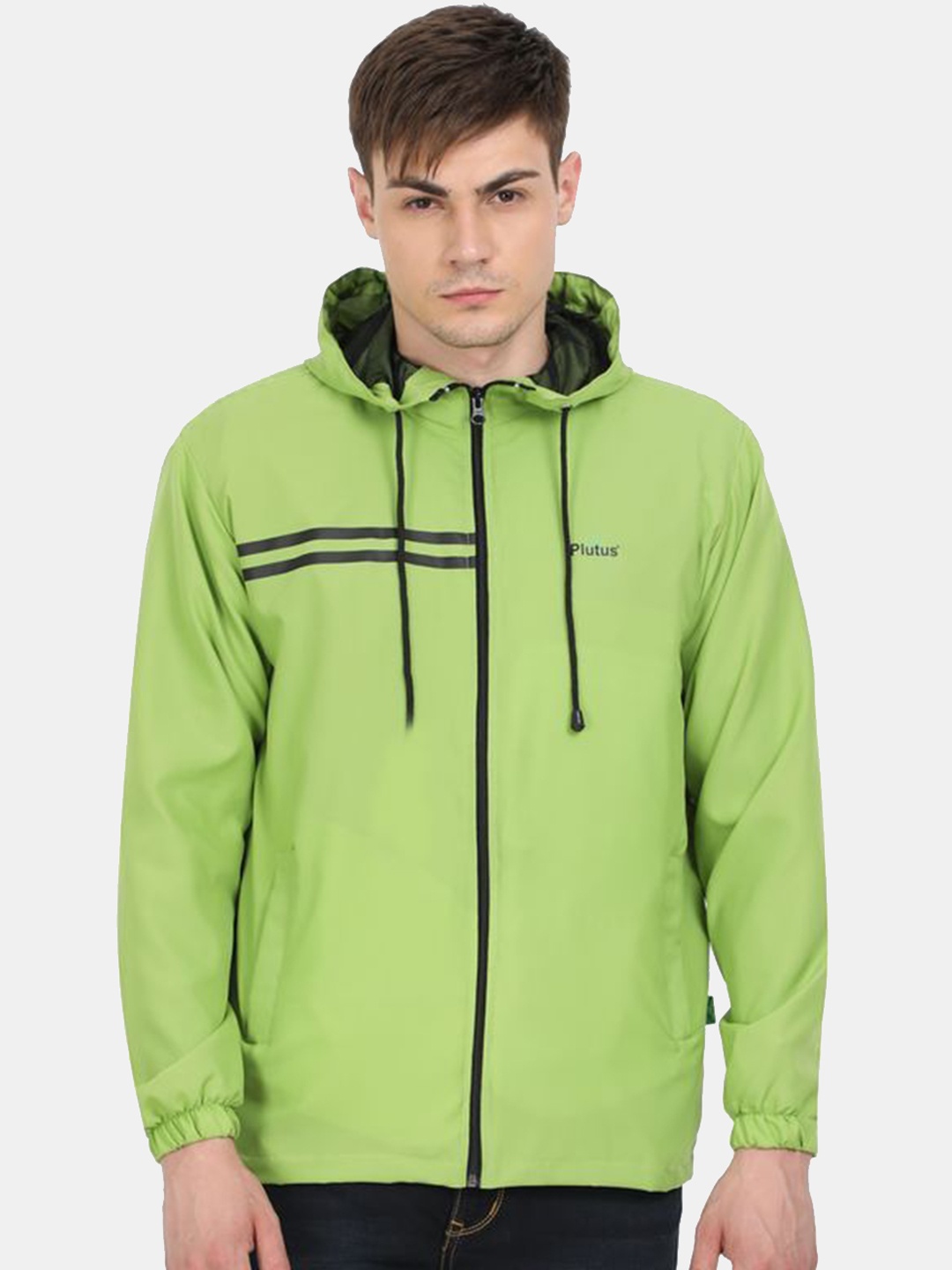 

Plutus Hooded Windcheater Crop Cycling Sporty Jacket, Green