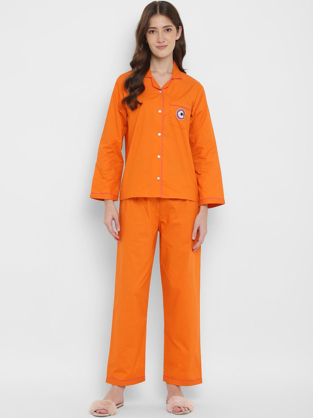 

shopbloom Pure Cotton Lapel Collar Shirt With Pyjamas, Orange