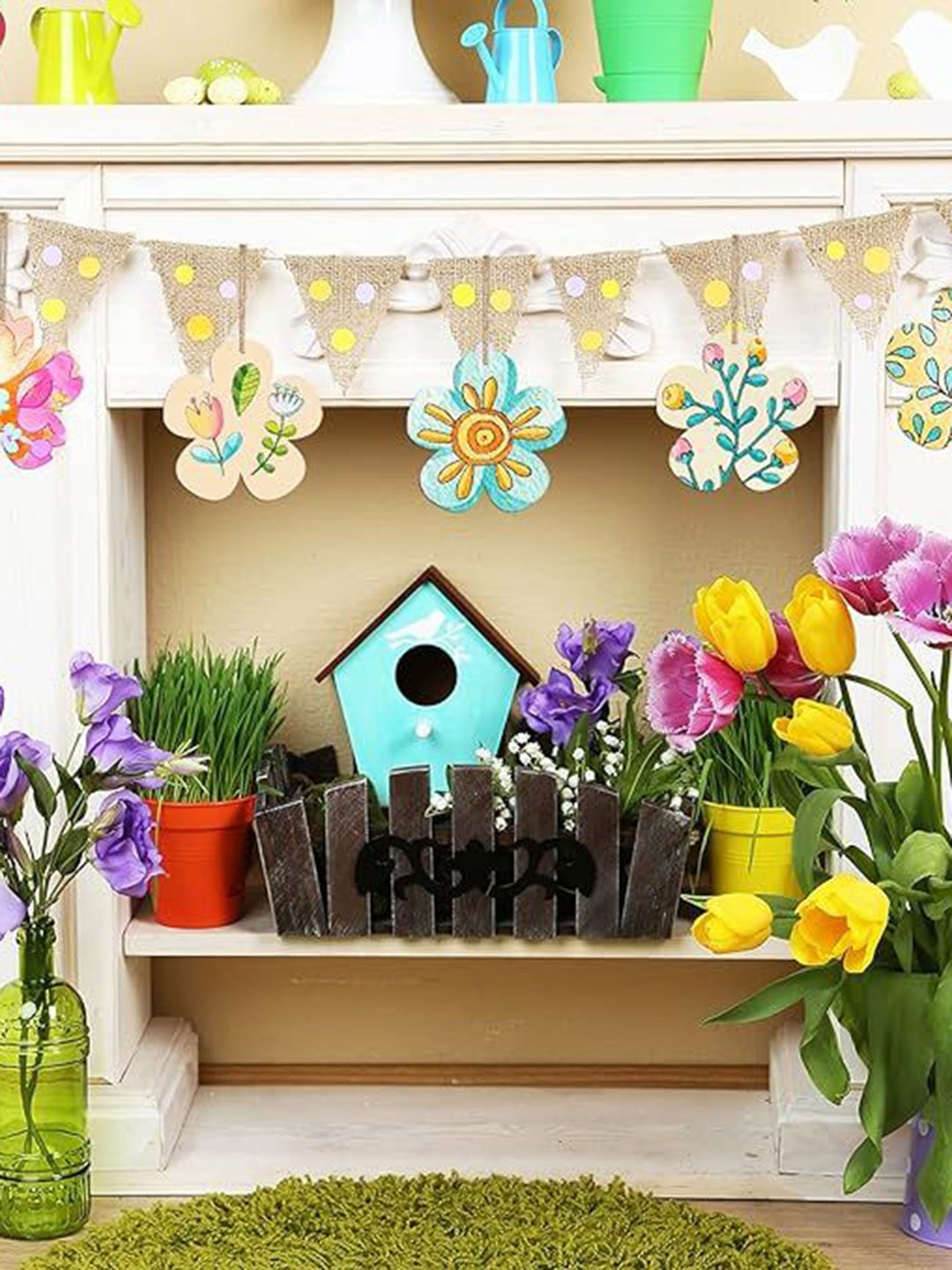 

BS AMOR 10Pcs Brown Wooden Crafts Hanging Decorations
