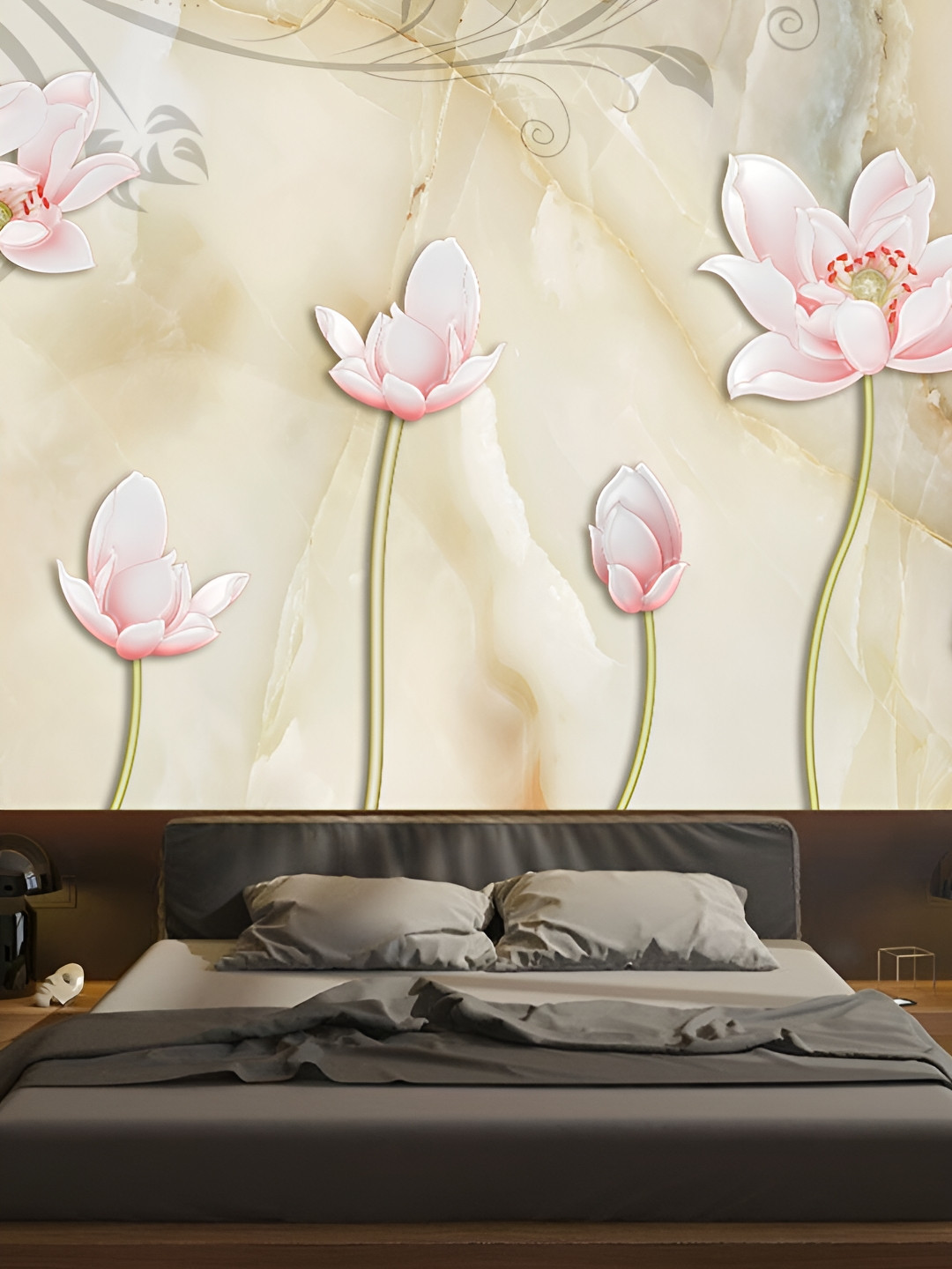 

Aura Cream Colored & Pink Printed Self-Adhesive 3D Wallpaper