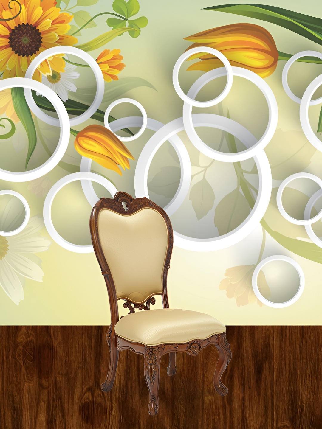 

Aura Cream Colored & White Printed Self-Adhesive 3D Wallpaper