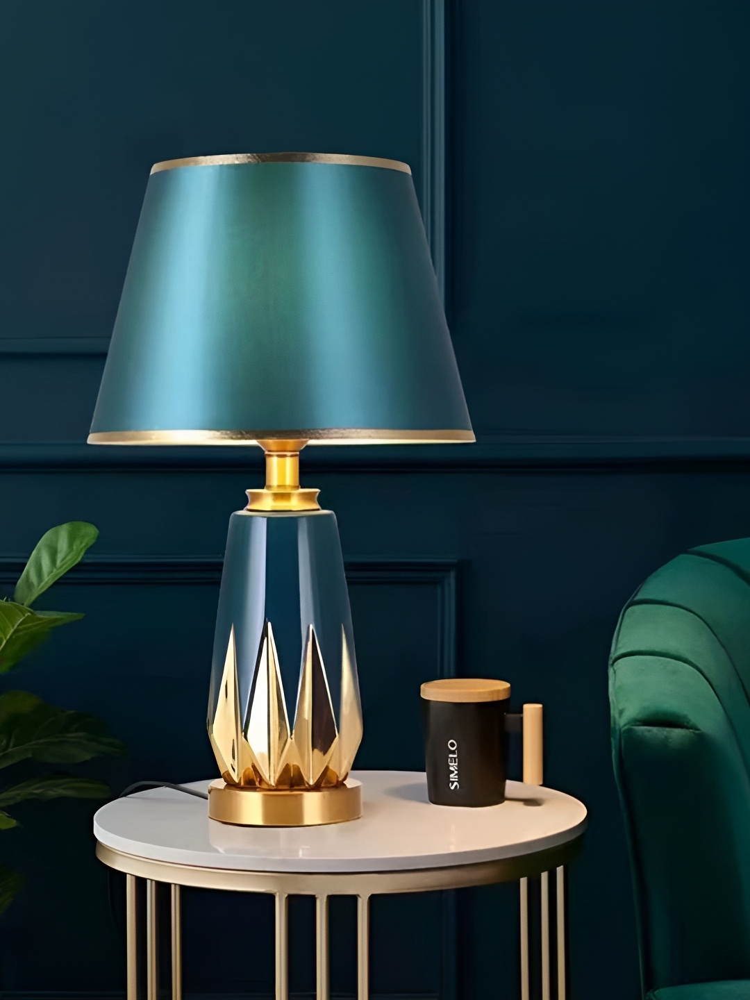 

THEDECORKART Green Ceramic Traditional Frusturical Shaped Table Lamp