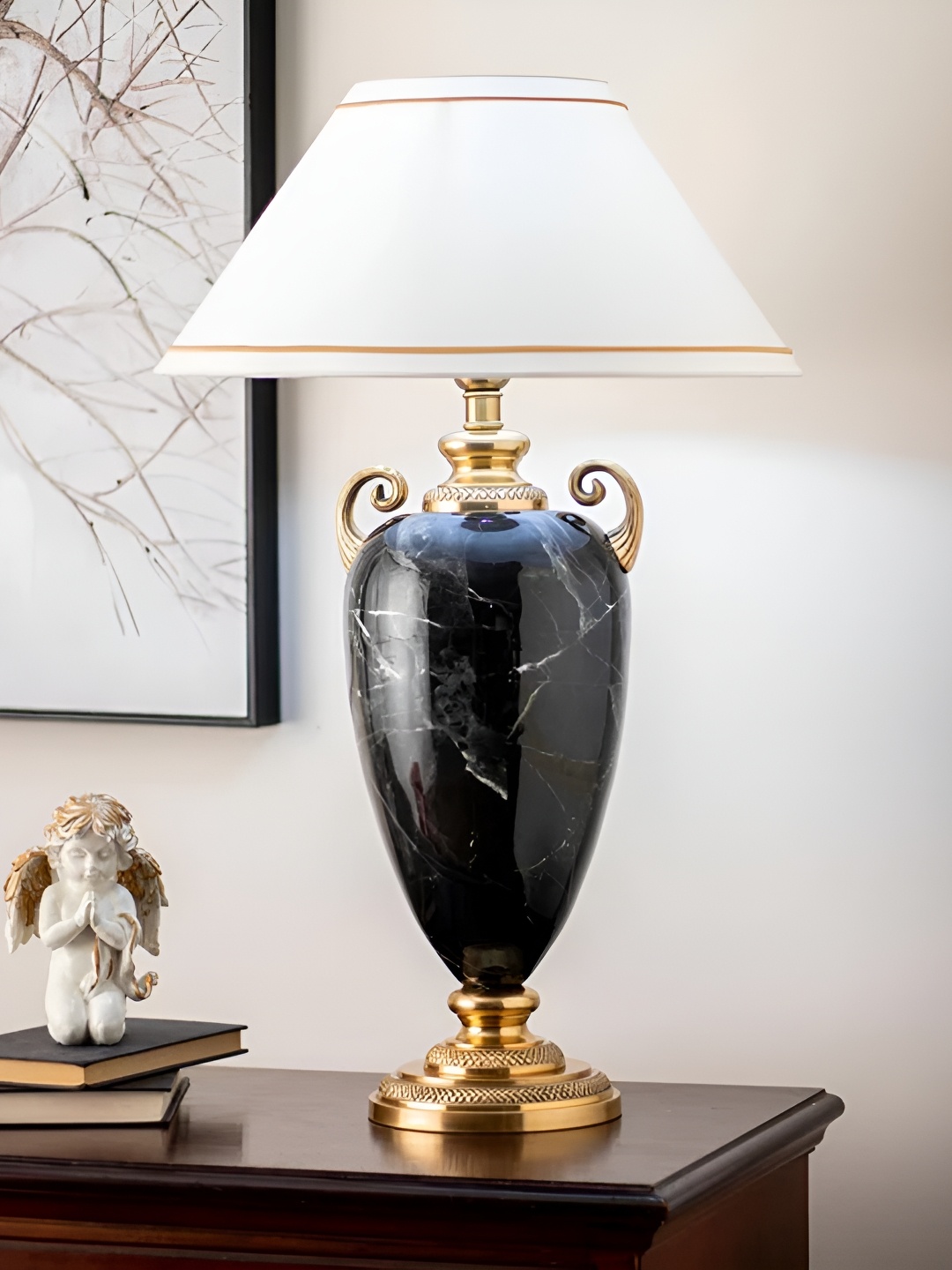 

THEDECORKART White Ceramic Traditional Rectangle Table Lamp