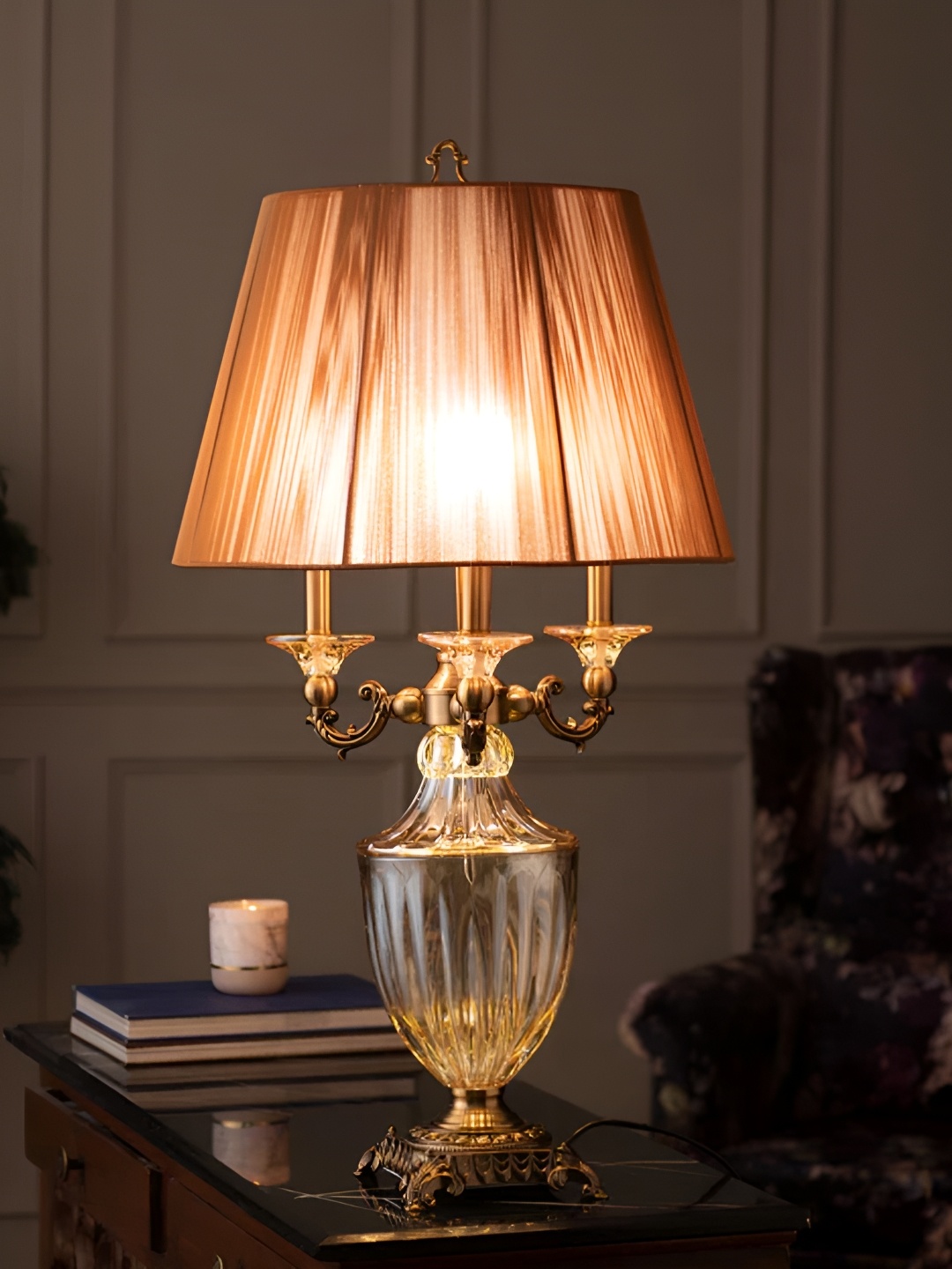 

THEDECORKART Brown Metal Traditional Rectangle Table Lamp