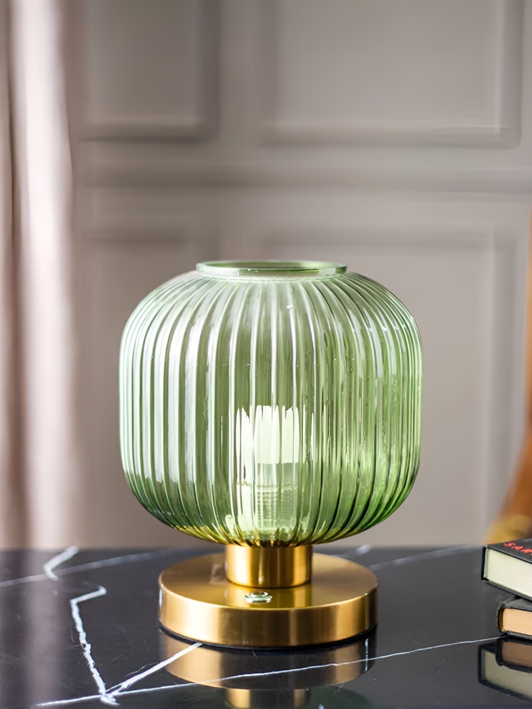 

THEDECORKART Gold-Toned Traditional Cylindrical Shaped Table Lamp