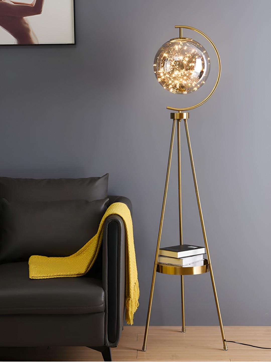 

THEDECORKART White & Cream Traditional Spherical Shaped Floor Lamps
