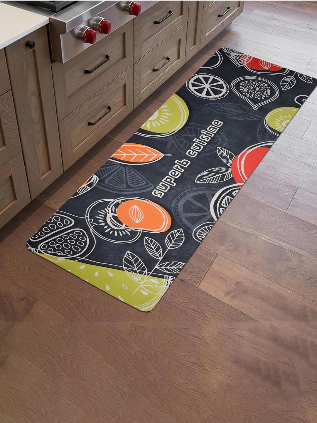 

Kuber Industries Black Abstract Printed Bed Side Runner