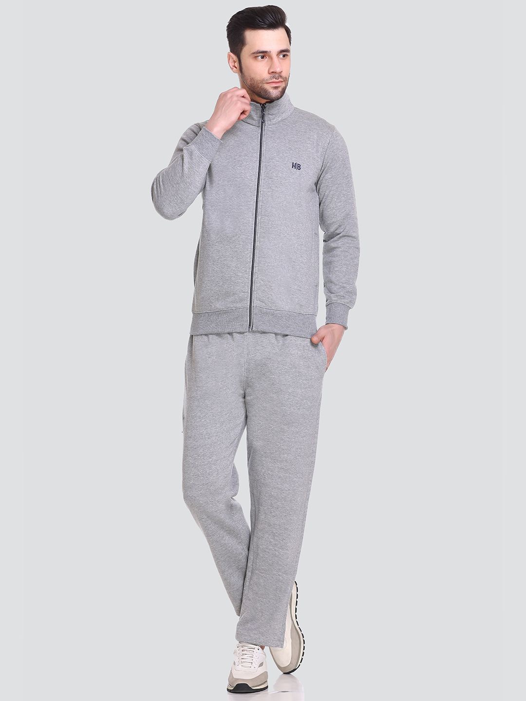 

HB Honey Bee Mock Collar Cotton Fleece Tracksuit, Grey