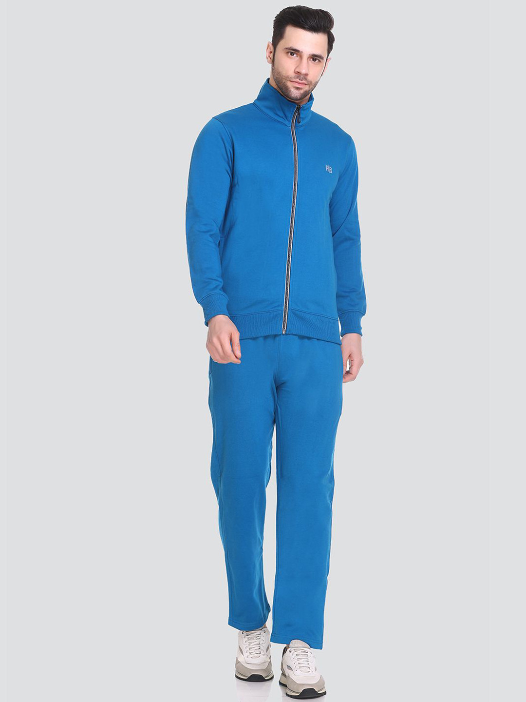 

HB Honey Bee Men Mock Collar Cotton Fleece Tracksuit, Blue