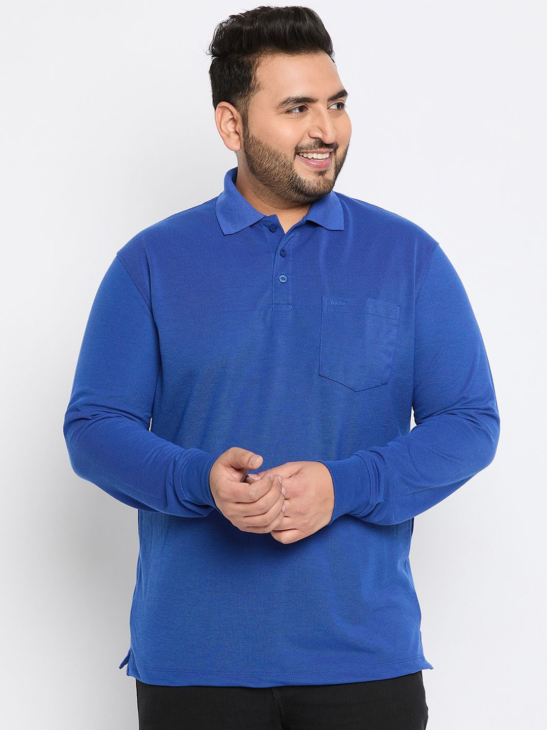 

Adobe Plus Size Polo Collar Cotton T-shirt, Blue
