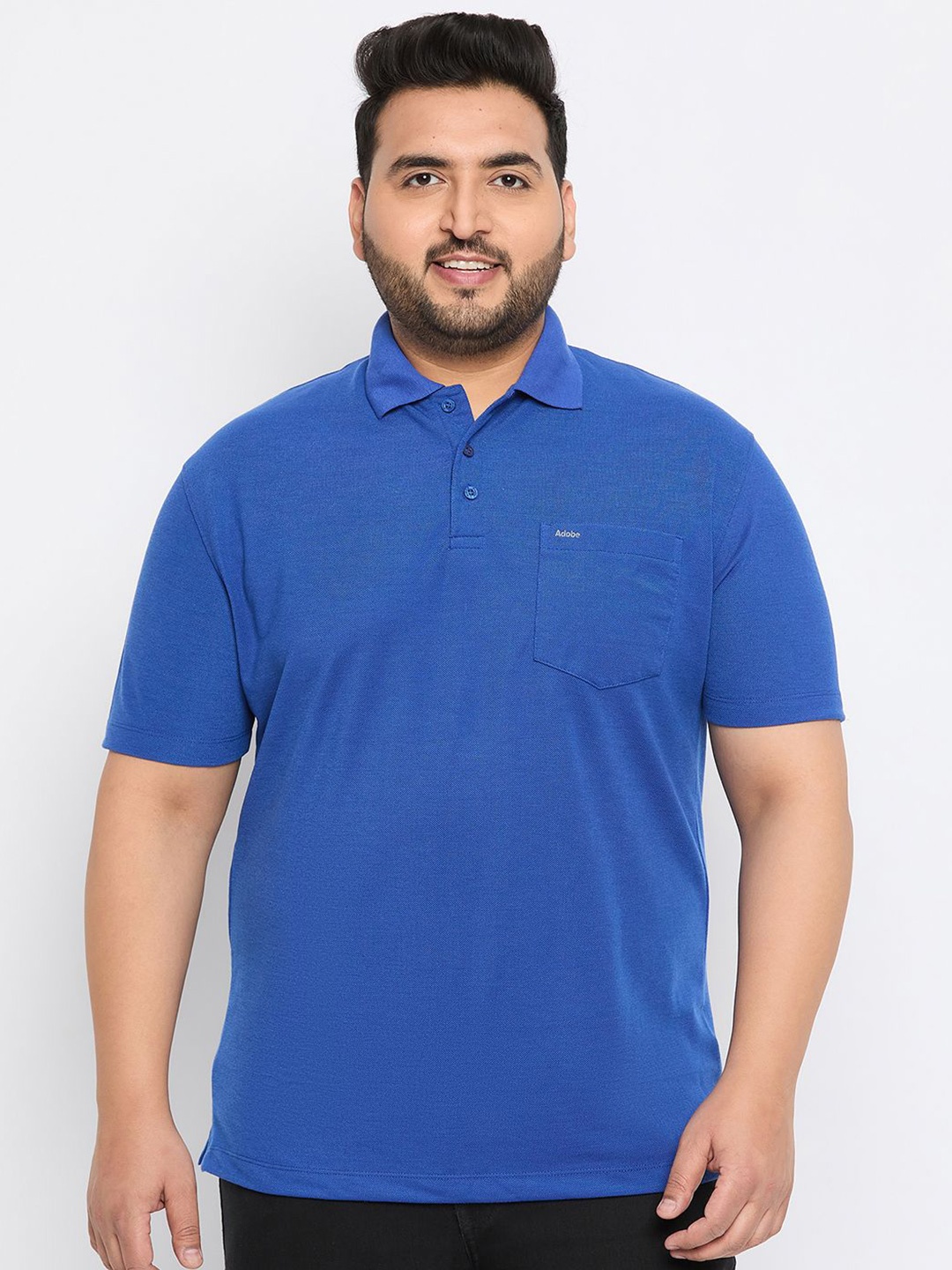 

Adobe Plus Size Polo Collar Cotton T-shirt, Blue