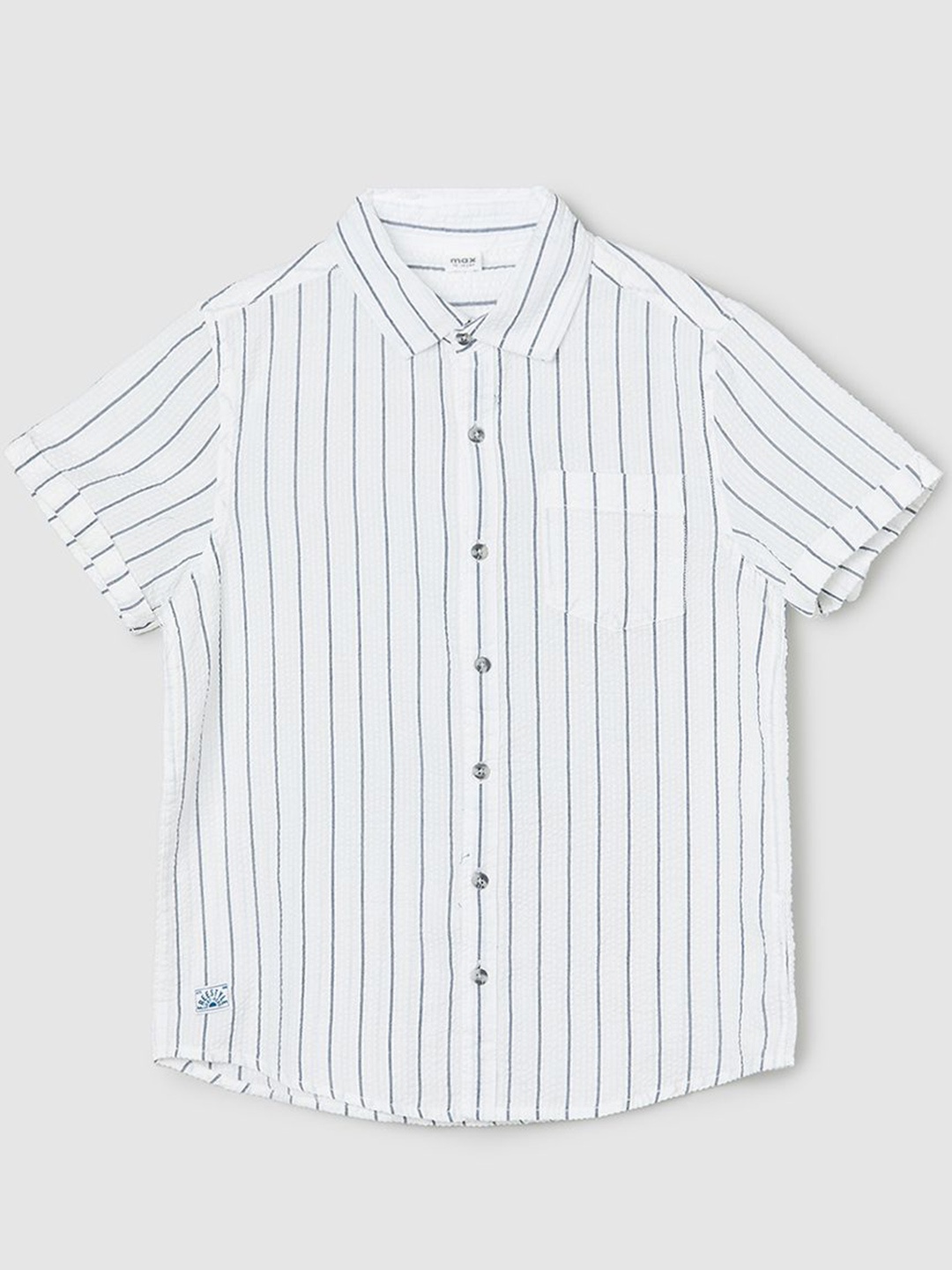 

max Boys Vertical Striped Cotton Mandarin Collar Casual Shirt, White