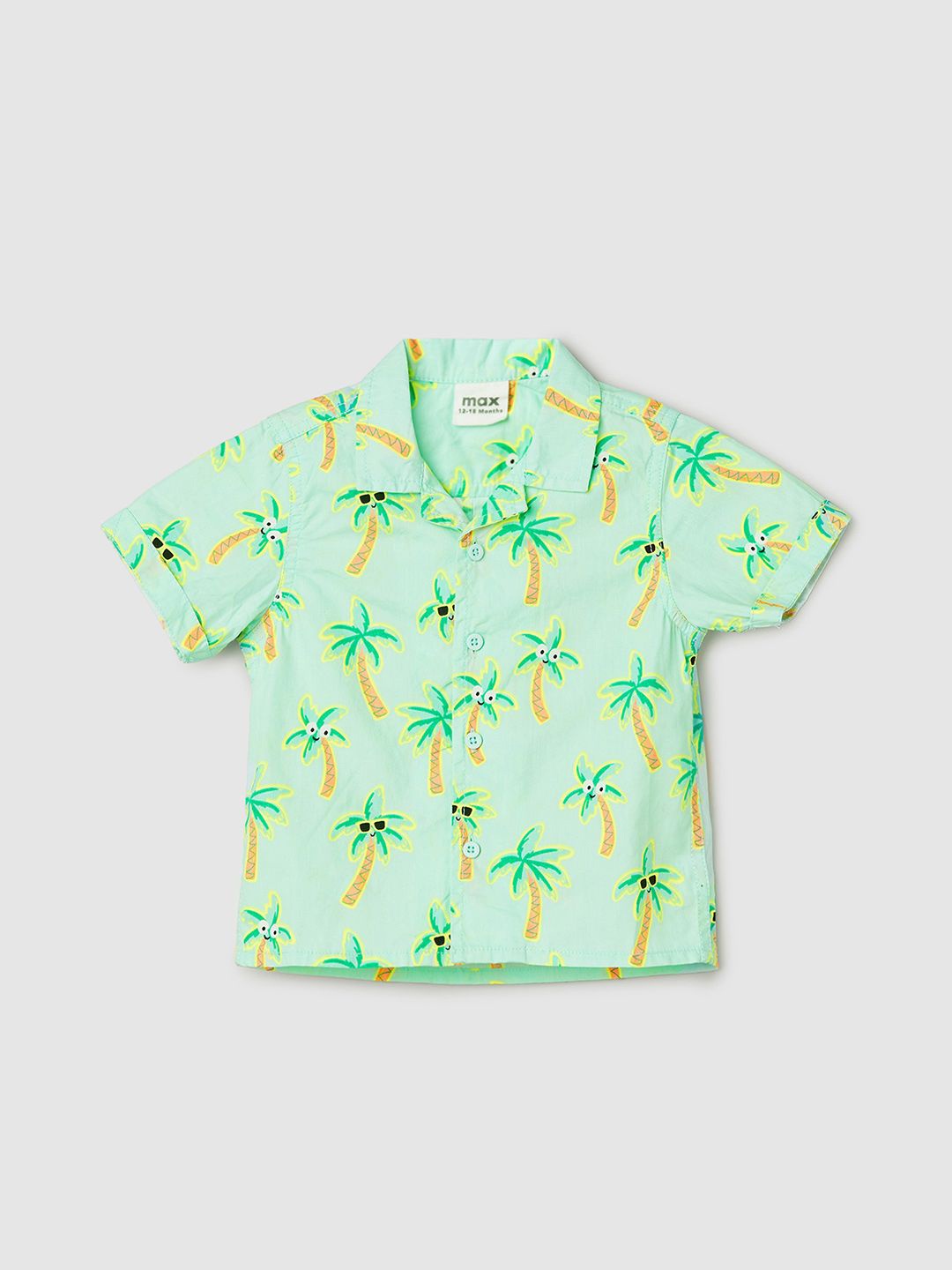 max Boys Spread Collar Short Sleeves Printed Pure Cotton Shirt, Blue