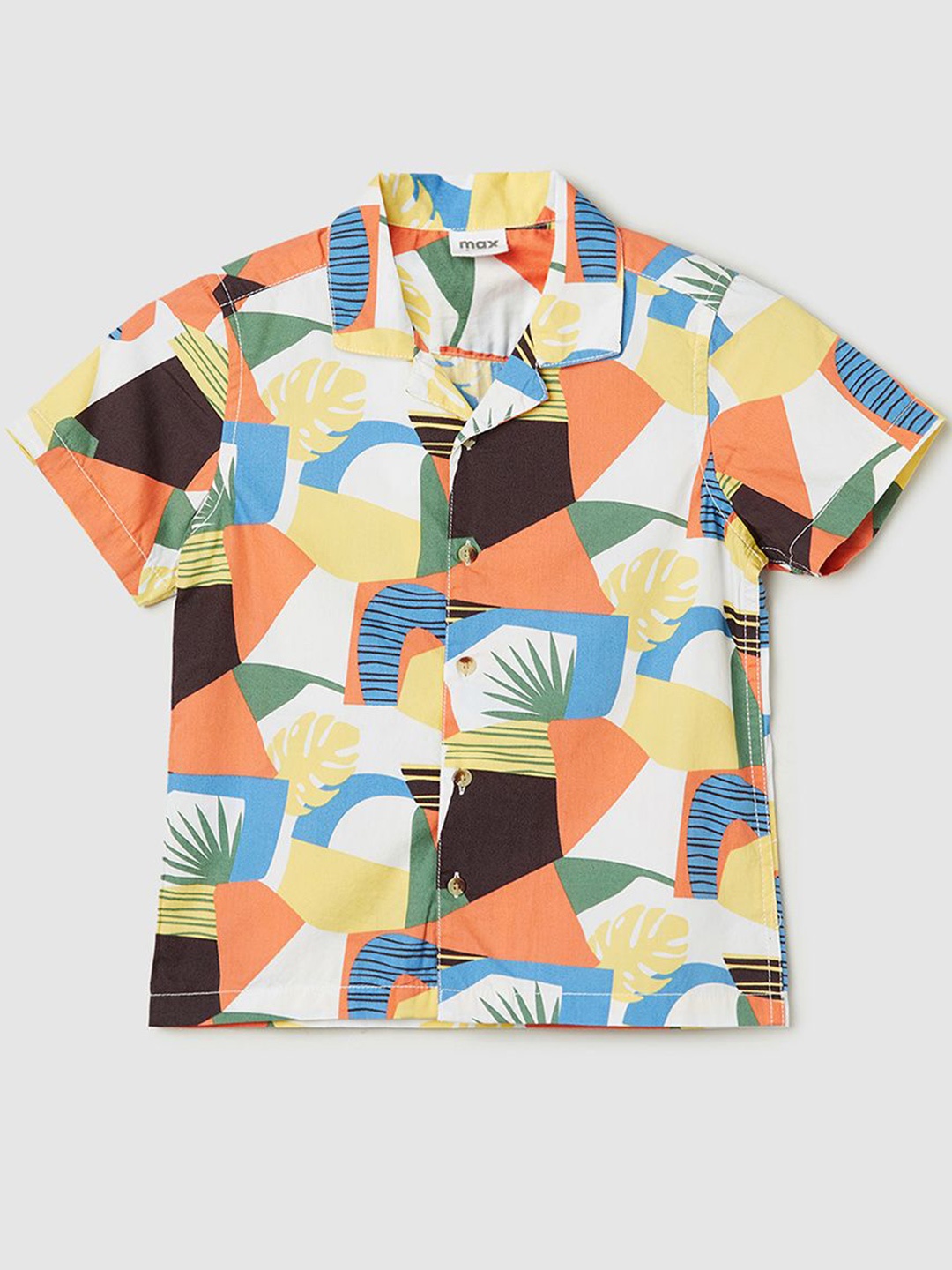 

max Boys Abstract Printed Cotton Peter Pan Collar Casual Shirt, White