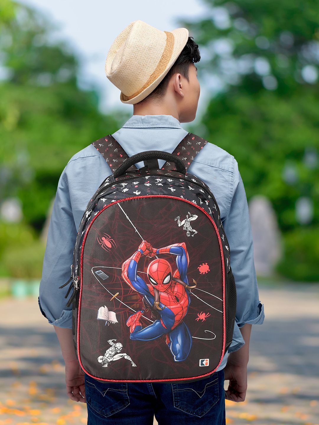 

Kuber Industries Kids Set of 2 Spiderman Printed Backpack with Water Bottle, Black