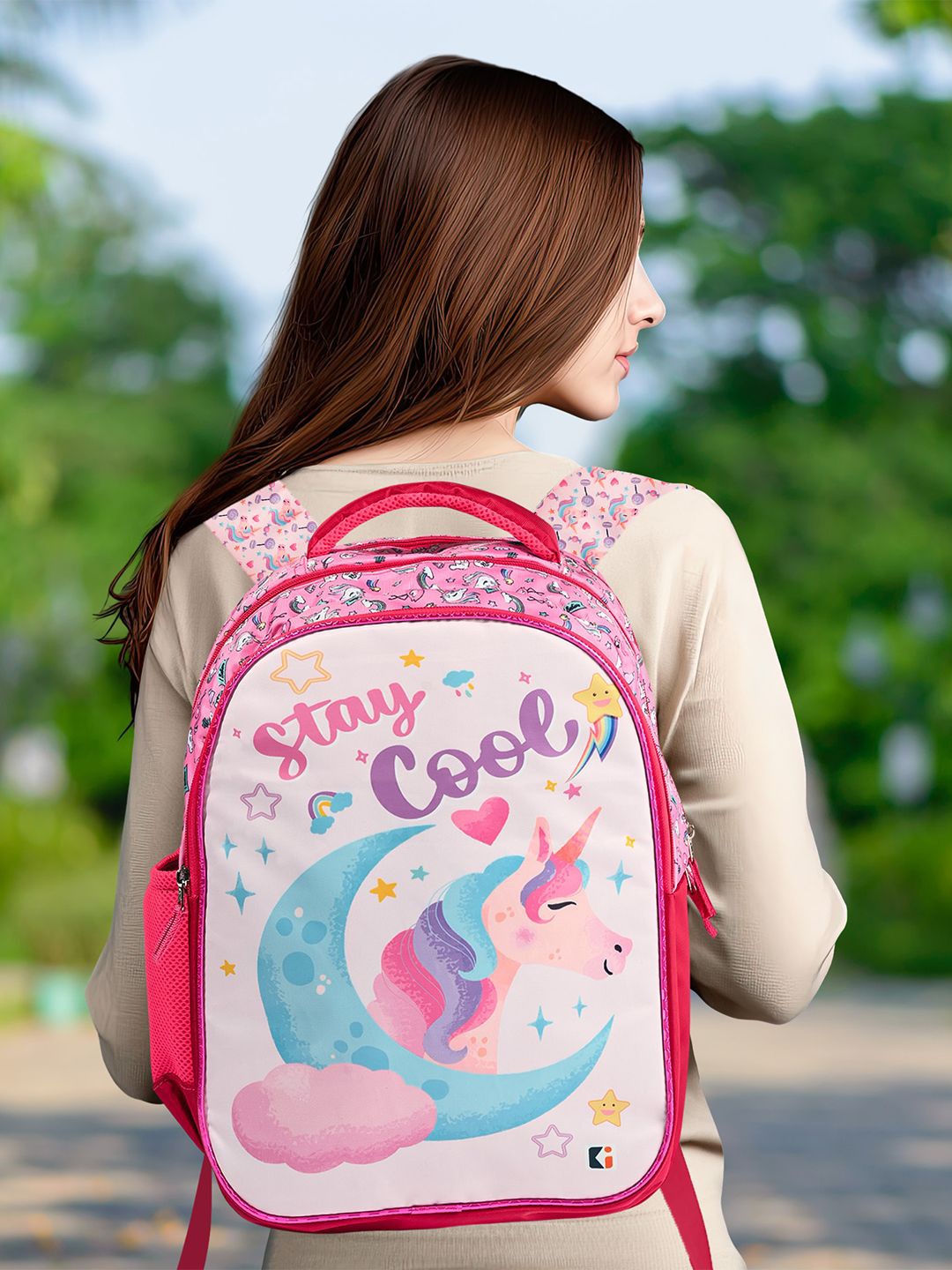 

Kuber Industries Kids Set of 2 Graphic Printed Backpack with Water Bottle, Pink