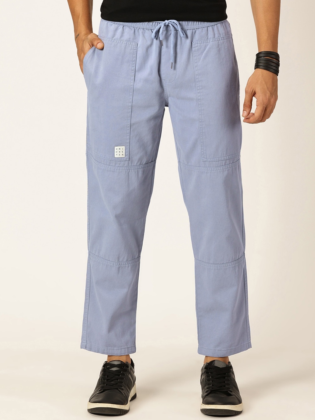 

Thomas Scott Men Relaxed Loose Fit Mid-Rise Pure Cotton Easy Wash Trousers, Blue