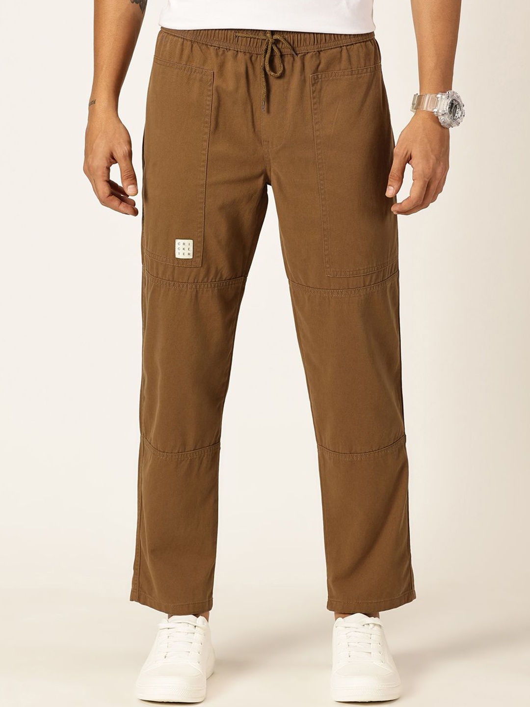 

Thomas Scott Men Relaxed Loose Fit Mid-Rise Pure Cotton Trousers, Khaki